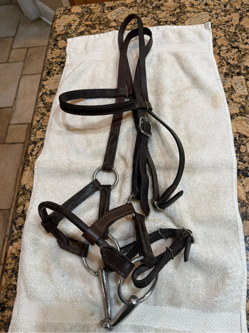 Classic Brown Leather Horse Bridle with Stainless Steel snaffle 5 “ Bit